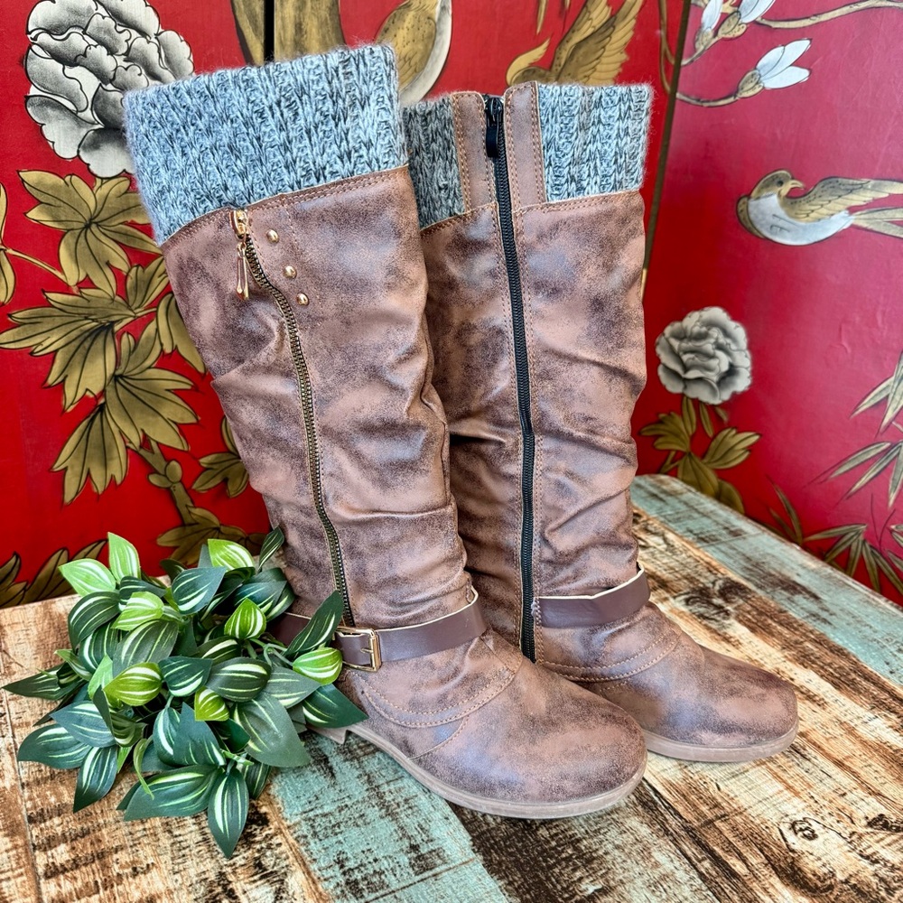 Women’s Knee-high Boots with Knit-top | #Z38